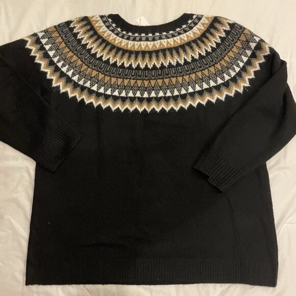 NWT Talbots Sweater 2X Plus Womens Fair Isle Black White Crew Neck Soft Stretch - Picture 9 of 10